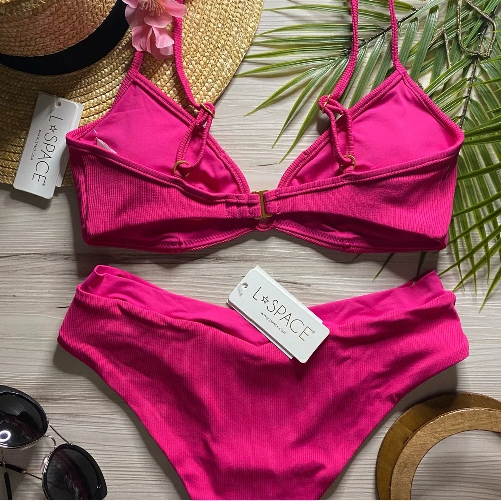 L*Space 🩷 Barbie Pink V-Neck Wire Helena Bikini Top | Cheeky Bottoms